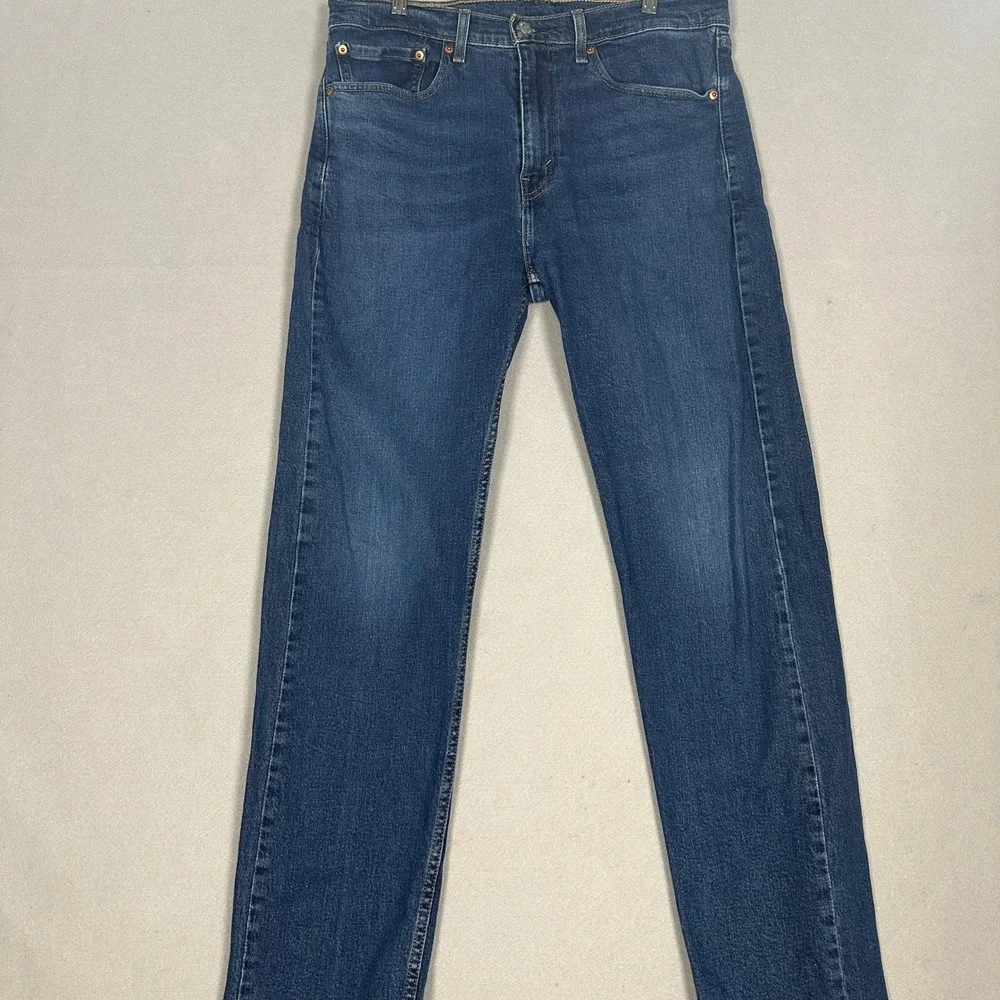 Levis 505 Jeans Mens 34X34 Blue Regular Fit Straight Leg Distressed 5-Pocket EUC